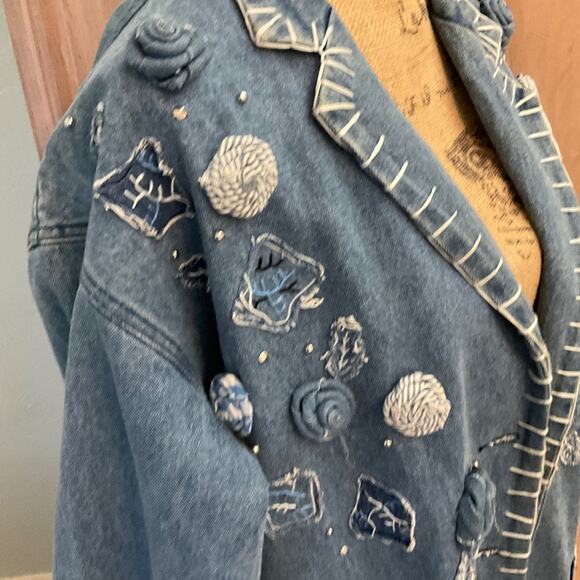 Vintage Carole Little Embroidered 90s Denim Jacket blazer embellished chambray - Picture 4 of 15